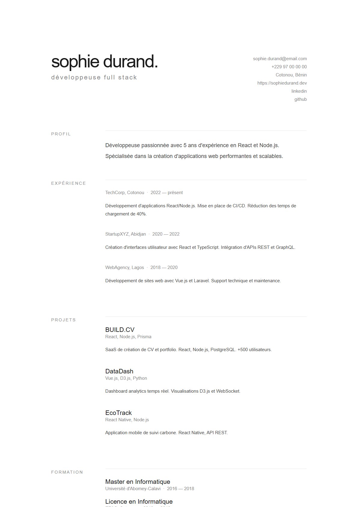Modèle de CV Ultra Minimal