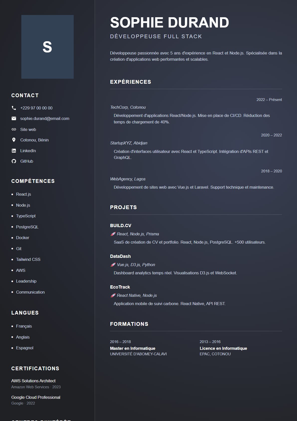 Modèle de CV Élégant Sombre