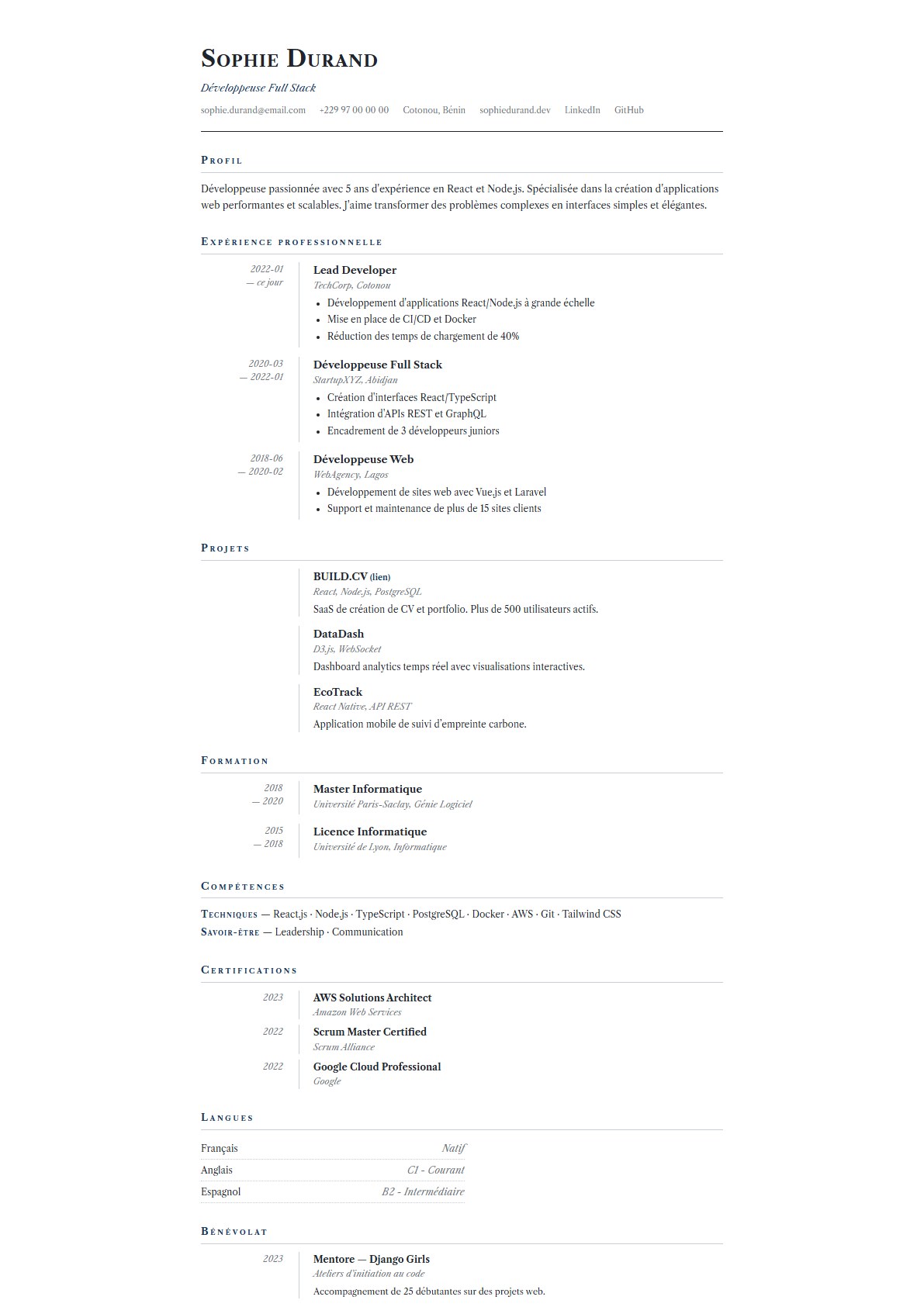 Modèle de CV Registre