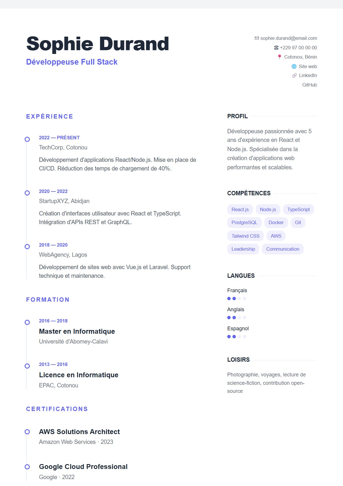 Modèle de CV Timeline