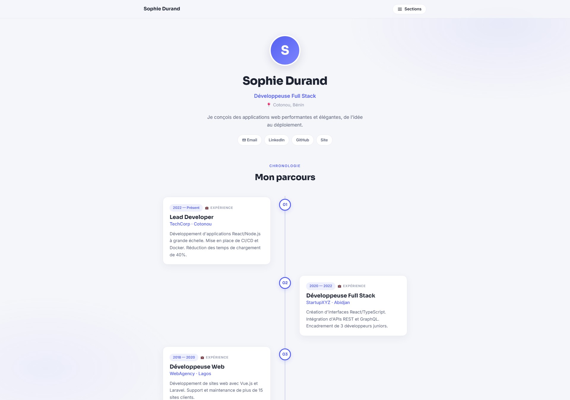 Modèle de portfolio Timeline