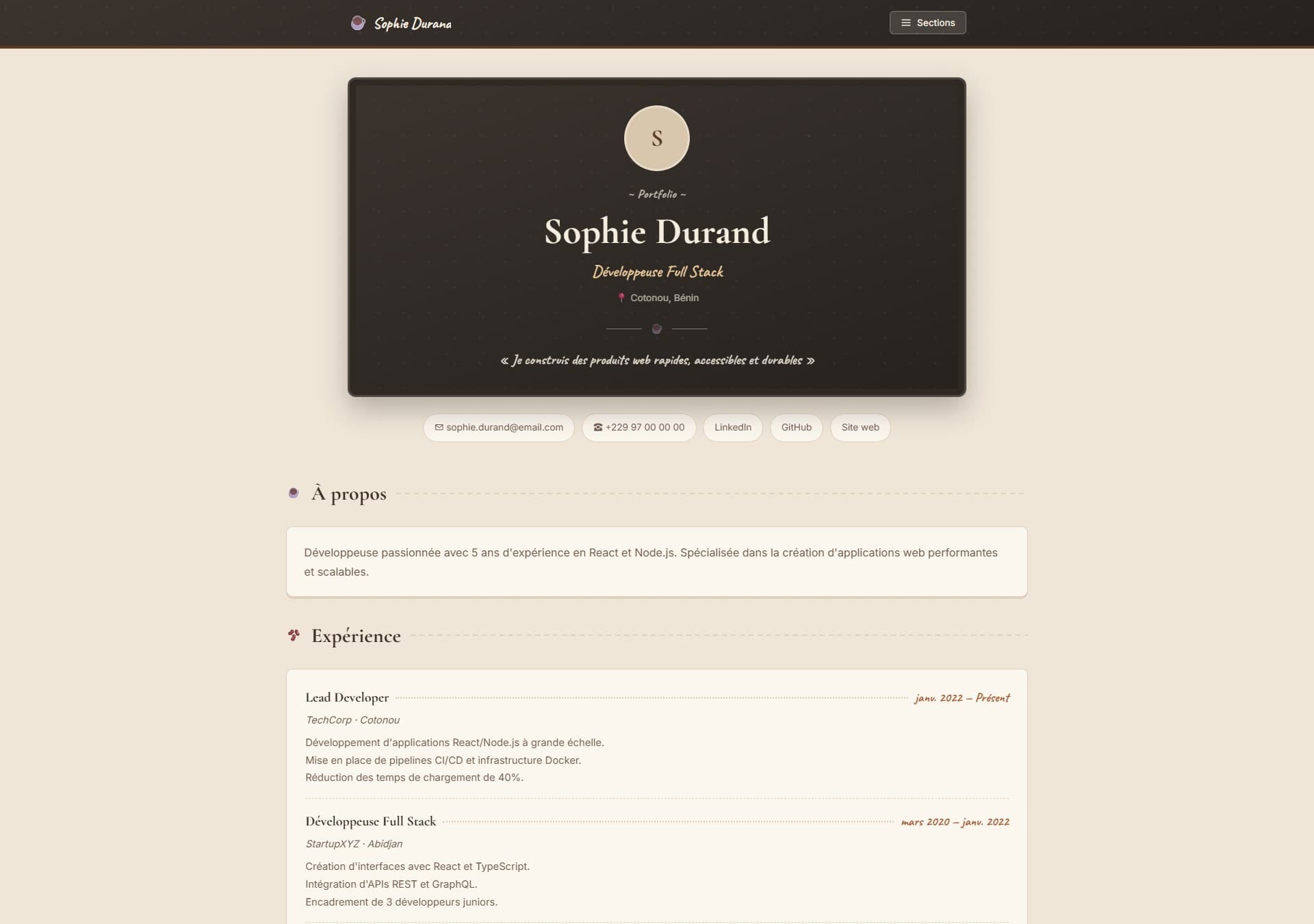 Modèle de portfolio Coffee