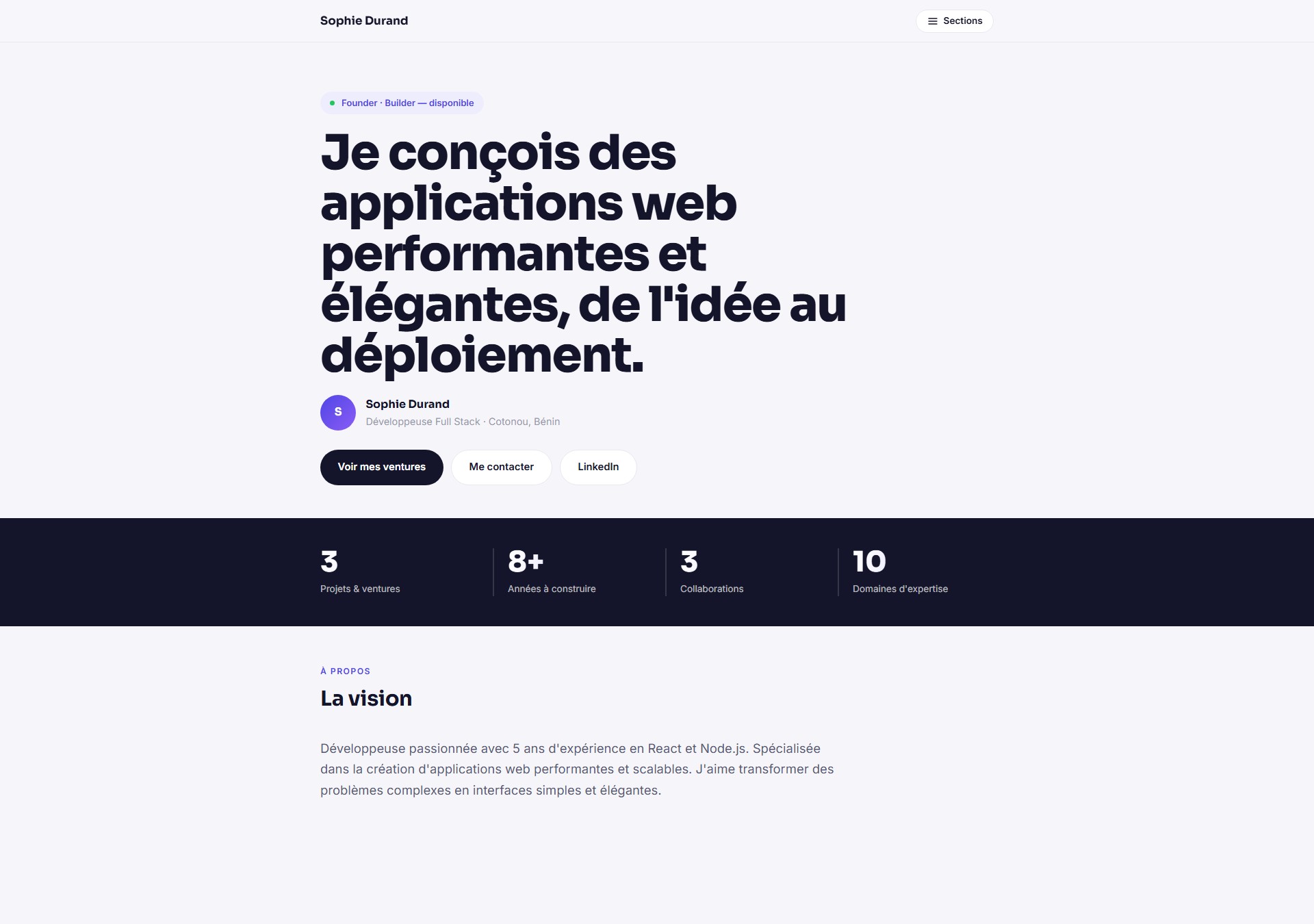 Modèle de portfolio Startup Founder