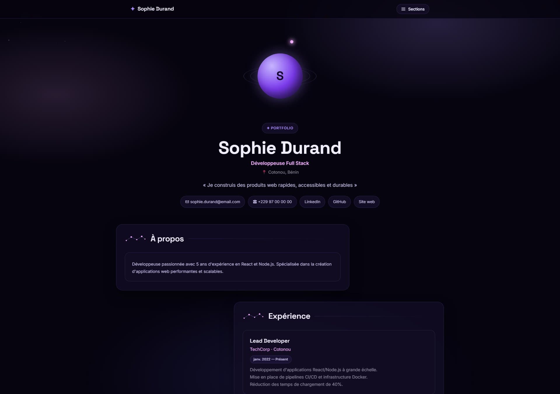 Modèle de portfolio Galaxy