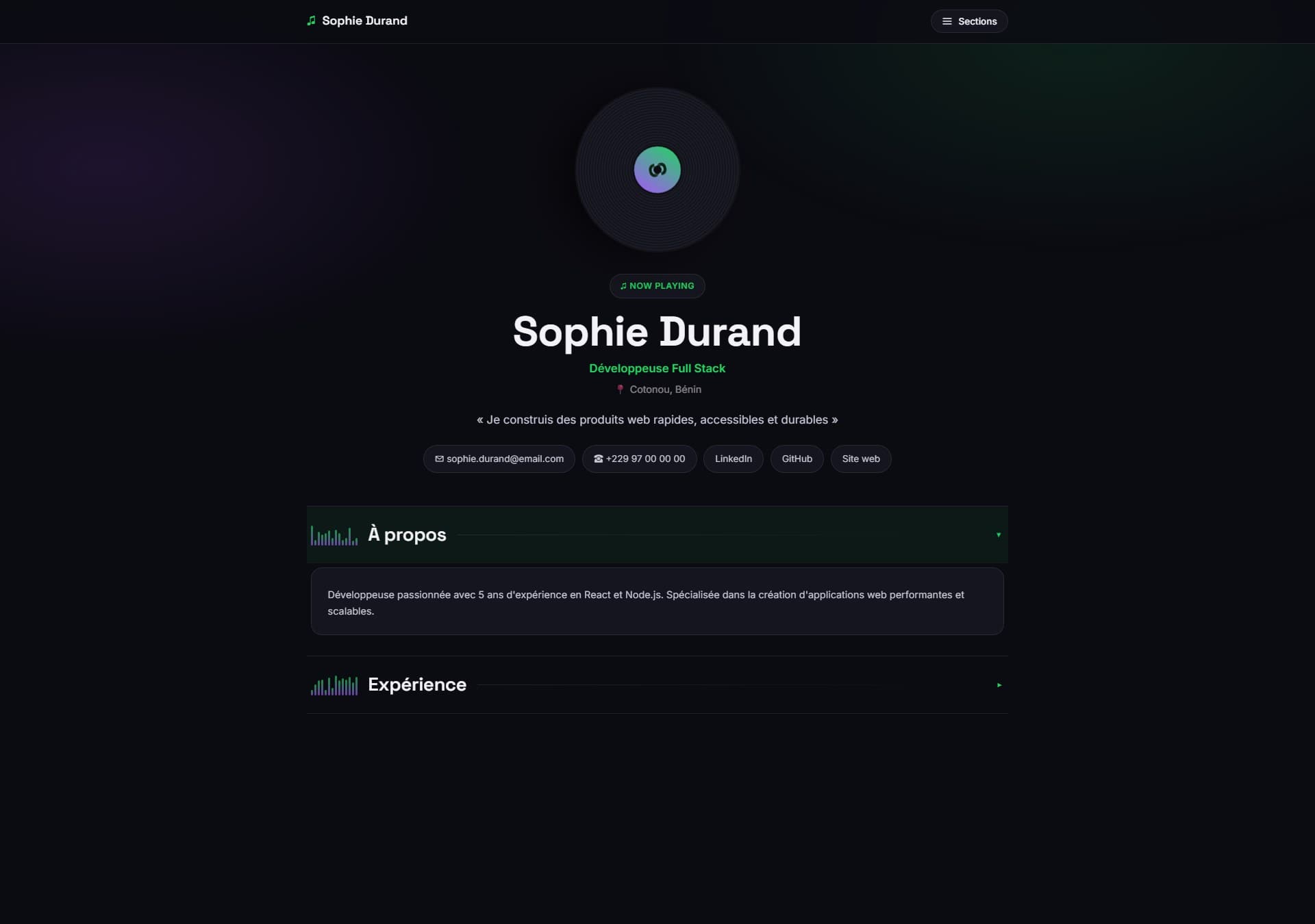 Modèle de portfolio Music