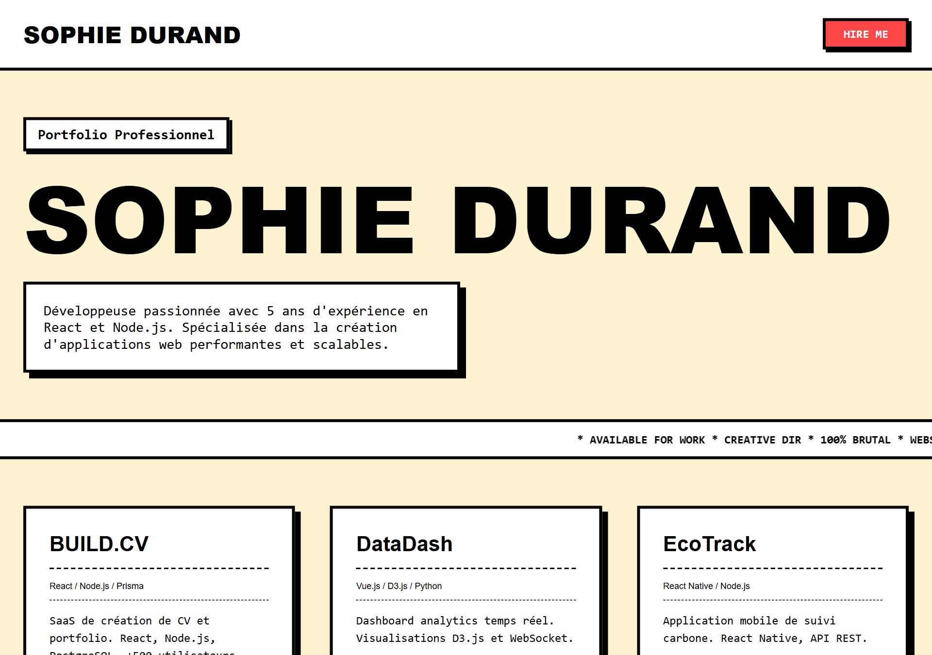 Modèle de portfolio Retro Brutalism
