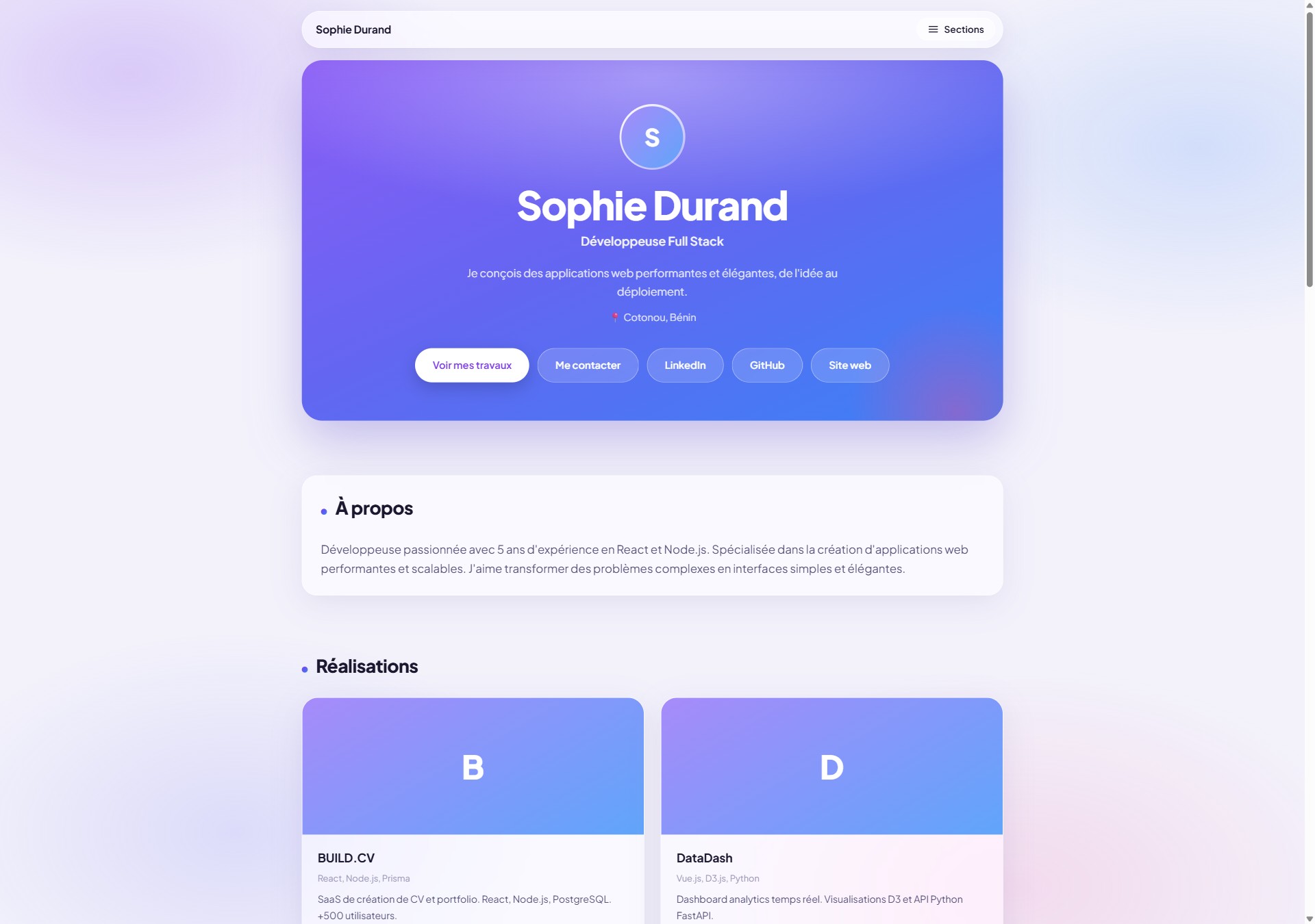Modèle de portfolio Vision