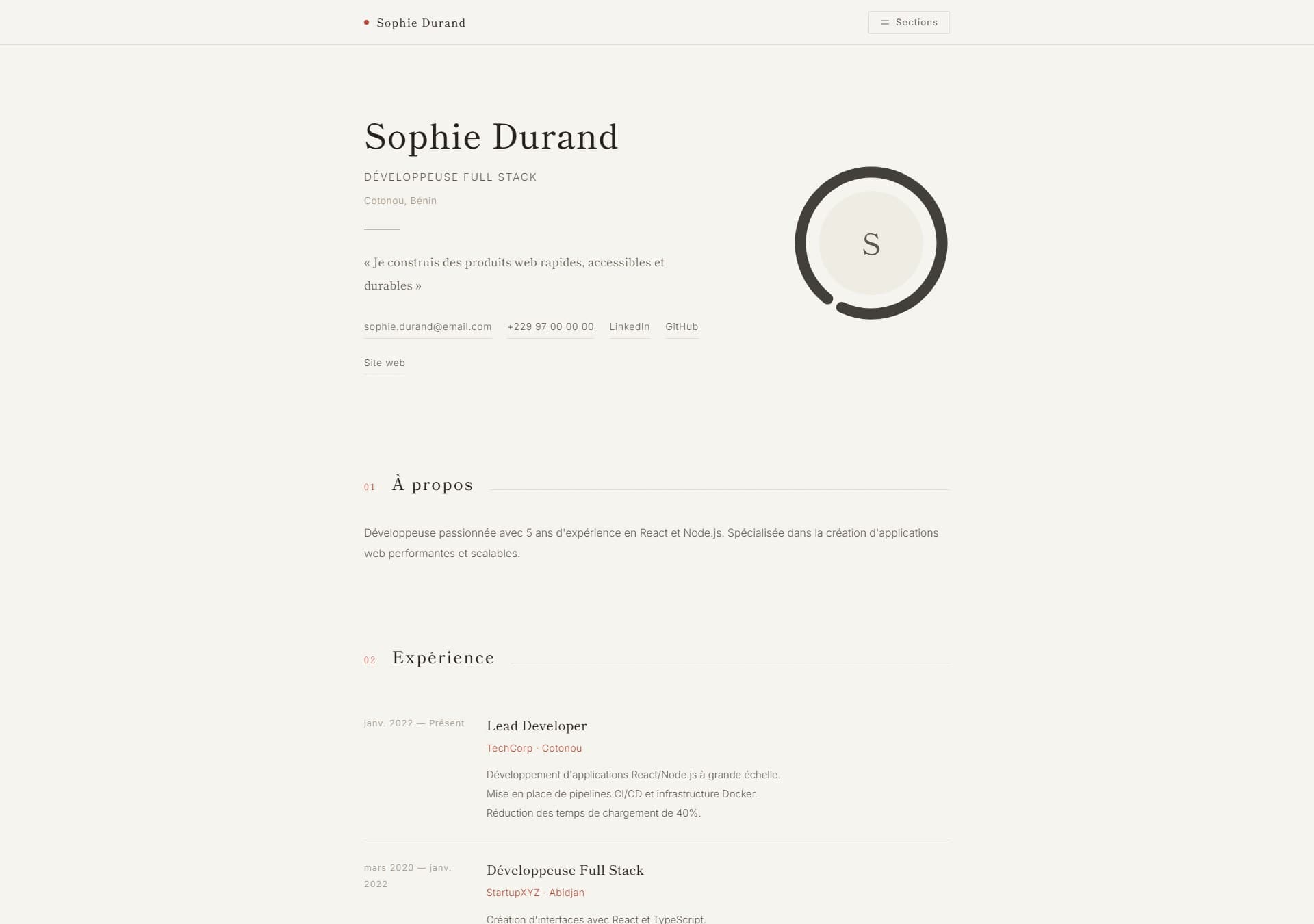 Modèle de portfolio Zen